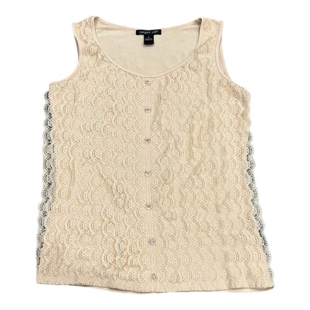 August Silk Cream Lace Front Sleeveless Top S